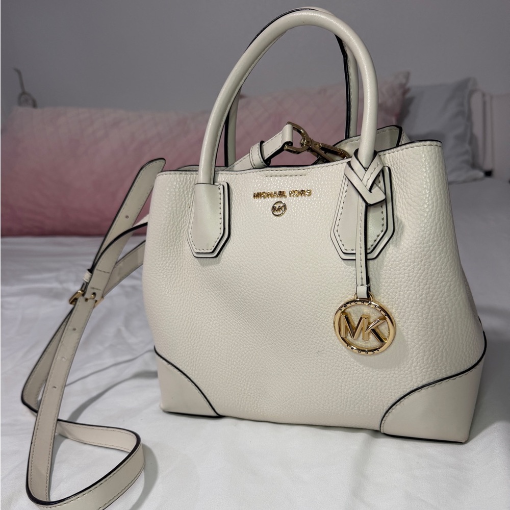 Michael Kors Creamy White Satchel with Gold Accents